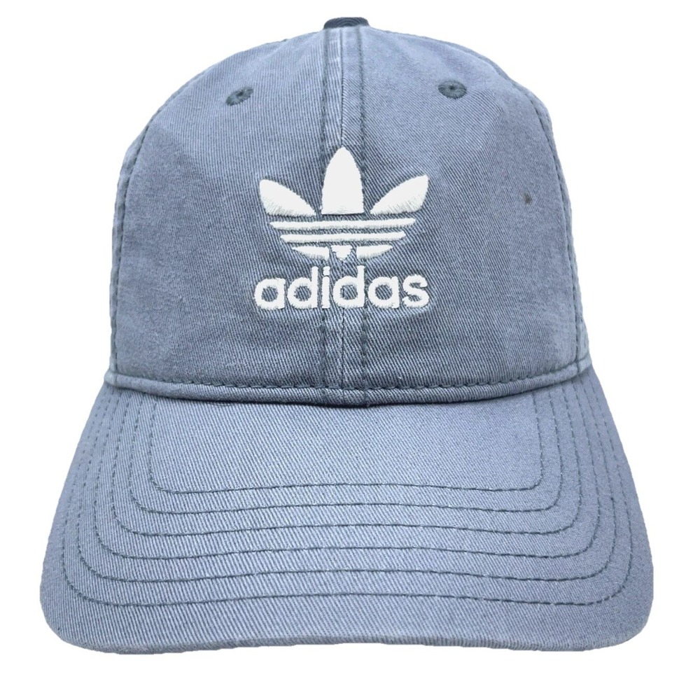 Adidas Hat Cap Strap Back Gray White Baseball Dad Trefoil Spell Out Twill AD21